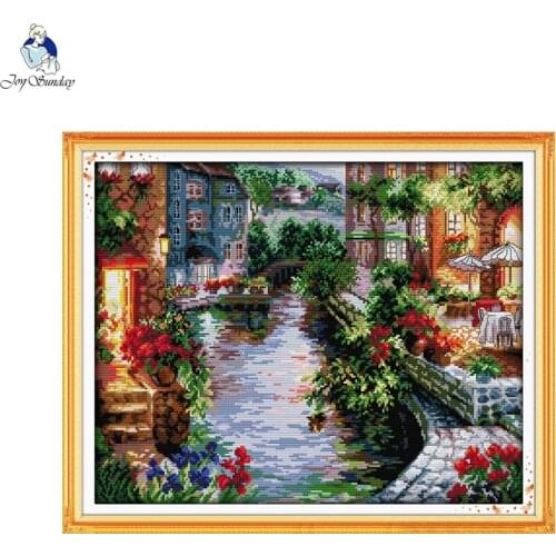 Joy Sunday The lakeside houses Counted DIY Hand Cross Stitch 11CT 14CT DMC Printed Cloth for Embroidery NKF Home Decor