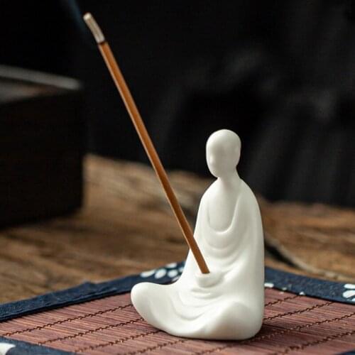 Ceramic Incense Burner Mini Buddha Figurine Home Decor Creative Monks Not Big Aromatherapy Tray Office Tea House Decoration