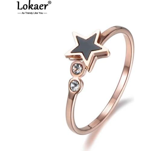 Lokaer Trendy Stainless Steel Star Shape Rings For Women Rose Gold Color Cubic Zirconia Female Ring Accessories Jewelry R18010