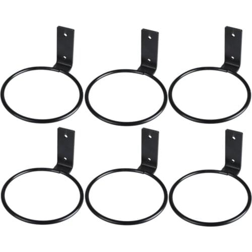 Flower Pot Holder Ring Wall Mounted Metal Planter Hooks Hangers Wall Bracket, 6 Pack, Black