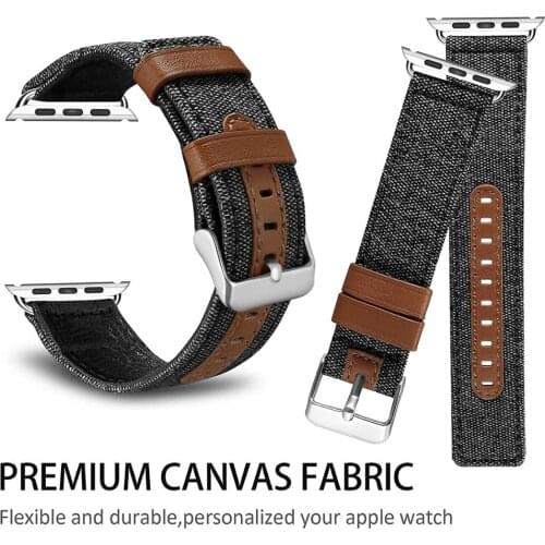 Leather strap for Apple watch band 44mm 40mm Canvas Fabric belt correa watchband bracelet iWatch 42mm 38mm serie 3 4 5 se 6 band