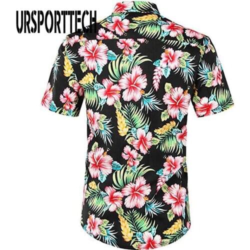 URSPORTTECH 2021 Summer Men Shirt Short Sleeve Loose Casual 3D Print Vacation Beach Plus Size Shirt Men Big Tops Blouse