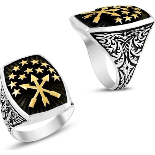 925 Silver Circasian Flag Designed Men Rings