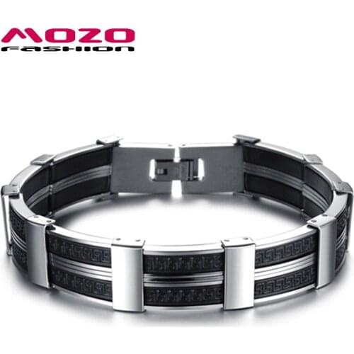 Male Bangle Trendy Jewelry Black Silicone Wristband Stainless Steel Hand Chain Personality Men Bracelets MPH823