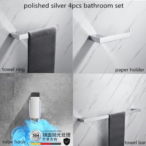 4pcs Chrome Bathroom Accessories Set Towel Bar Paper Holder Robe Hook Towel Ring Gold Bathroom Hardware Set Send From Brazil