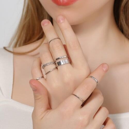 2021 New Simple Trend Cold Wind Open Joint Ring 7-piece Set of Personality Creative Geometric Metal Ladies Ring Set