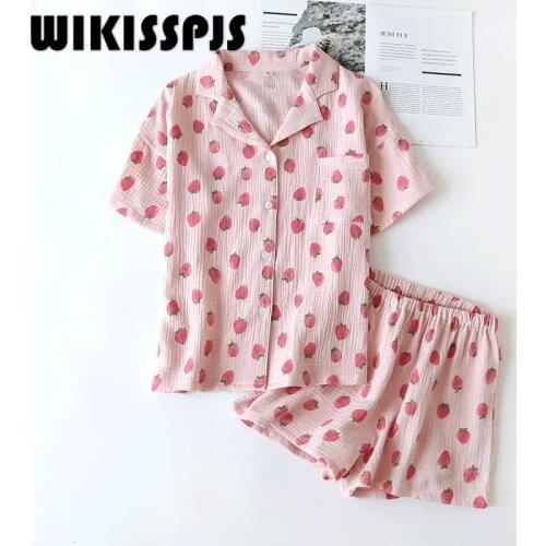 WIKISSPJS 2021 New Summer Short Sleeve Shorts PAJAMAS Two Piece Set Summer Kawaii Pajama Pajamas for Teen Girls Sleep Tops