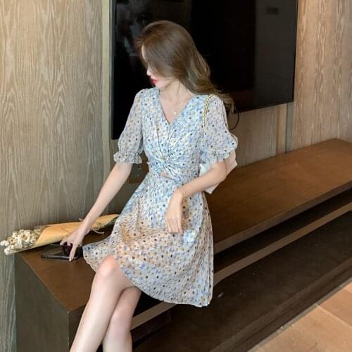 The New 2021Fashion Dress Women V-neck Casual Summer Mini Dresses Floral Dress