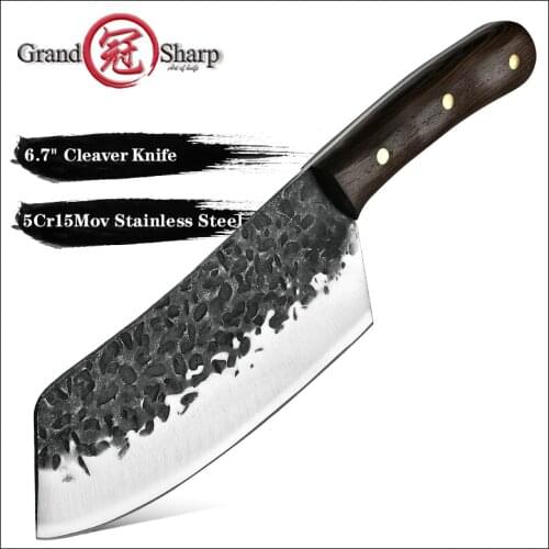 Grandsharp 6.7 Inch Chef Knife Handmade Forged Hammer Kitchen Knife Chinese Kitchen Stainless Steel Meat Vegetables Chop Knives