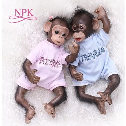 NPK New 40CM handmade detailed painting job reborn baby Monkey orangutans in black collectible art high quality doll