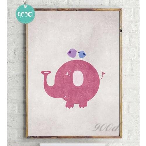 Original Vintage Cartoon Elephant Canvas Art Print Painting Poster, Wall Pictures for Home Decoration, Nursery Home Decor YE67