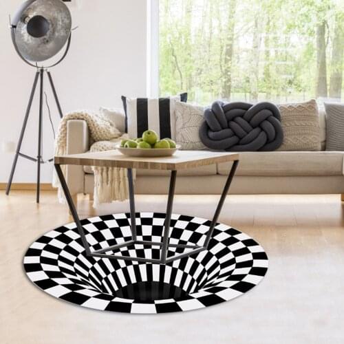 Simple 3D Printed Carpet, Black-and-White Check Pattern Shaggy Anti-Skid Area Floor Mat for Living Room Bedroom Decor