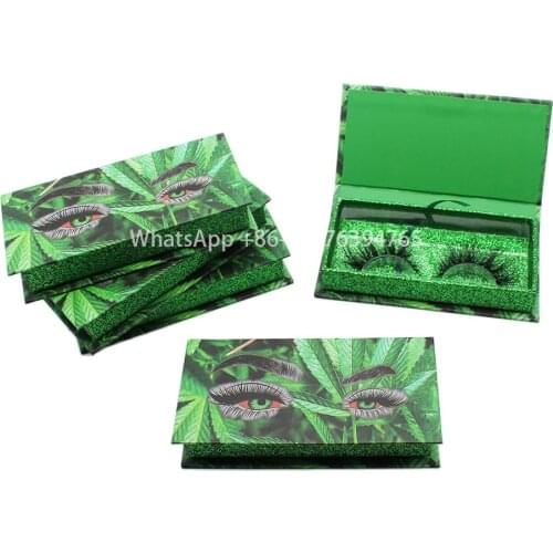 Green Leaf Rectangle Mink Lashes Box Luxury 25mm Crisscross Mink Eyelashes Nature 3D Eyelash Custom Lash Packaging Box with Logo
