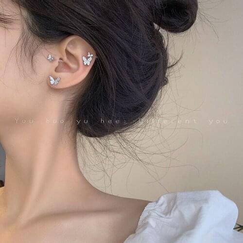 Silver Color Butterfly Earring Flowers Inlaid With Zircon Ear Clip On Earring For Girl Women Gift Korean Accessories