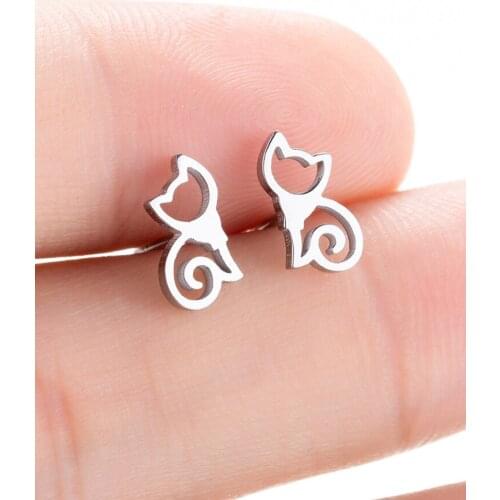 Sasusp Stainless Steel Earrings Cat Shaped For Kids Christmas New Year Gift Earings Women