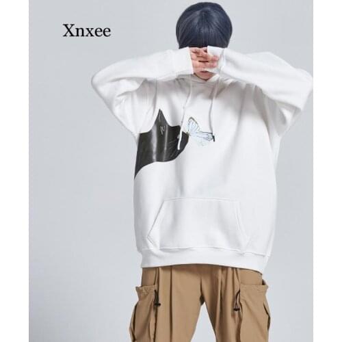 Spring Autumn Anime Cat Butterfly Vintage Hip Hop Streetwear Women Men Oversized Couples Hoodie Thick Winter Kangaroo Pocket