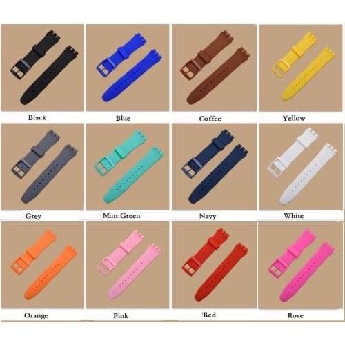 SeaTopTon Solid Silicon Rubber 17mm 19mm 20mm For SWATCH Watch Accessories Military watchbands Strap Bands Plastic Buckle