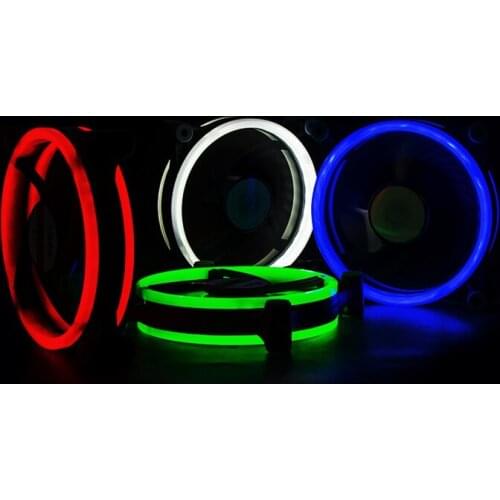 Single color (Non- RGB) 3pin/4pin Chassis Fan 12cm Double Halo Design Desktop Mute Fan Water Cooled CPU Aurora Solar Fan (Mute)