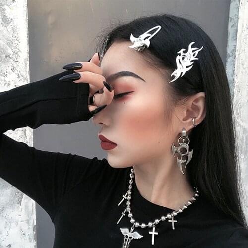 1PC New Punk Hip Hop Darts Flame Dragon Acrylic Metal Hair Clips Wave Sun Hairpins Barrette Hair Accessories Streetwear Jewelry