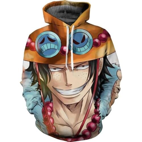 Anime Hoodies One Piece Cosplay Costume Unisex Fans Wear Ace Print Hooded Pullover Luffy Swearshirt 5XL