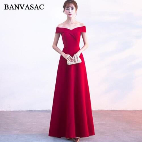 BANVASAC 2018 A Line V Neck Satin Long Evening Dresses Elegant Party Short Sleeve Zipper Backless Prom Gowns