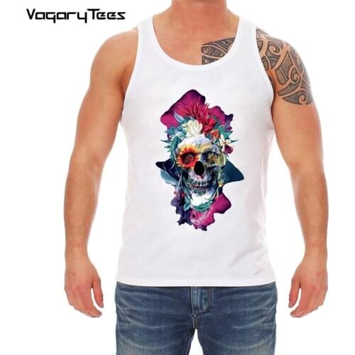 White Singlet Man Cool Print Voodoo Skull tank top Men Hip Hop Streetwear Punk Style Crewneck Sleeveless basic Undershirts