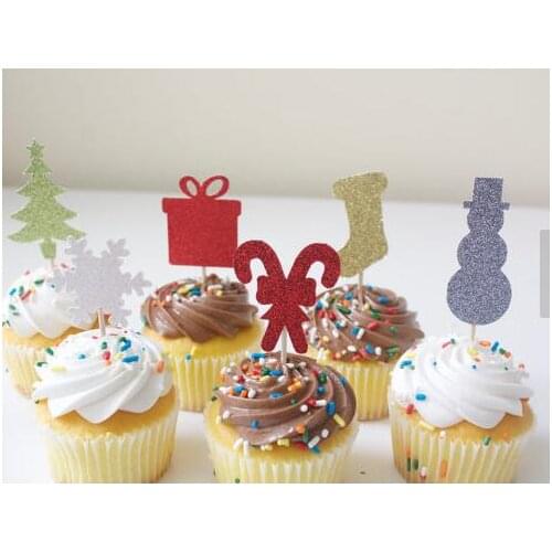 Glitter Christmas/Holiday cupcake toppers New Year party cake decoration doughnut food picks