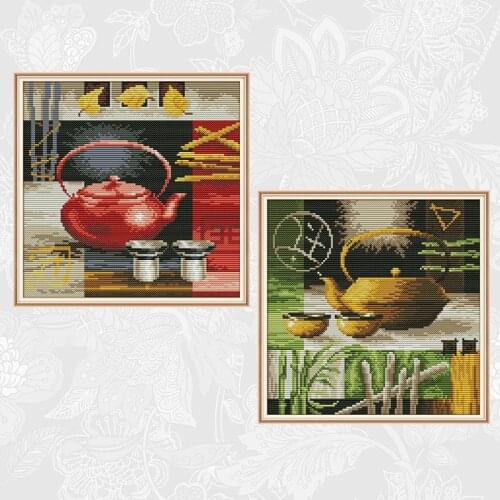 Joy sunday Teapot and Teacup Aida Cross Stitch Patterns 14CT 11CT DIY Handwork Crafts Beginner Embroidery kits Needlework sets