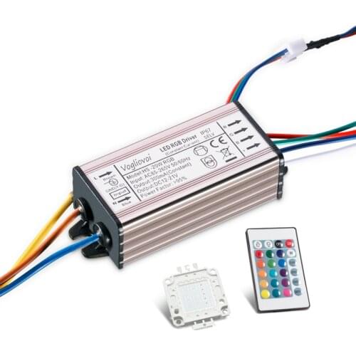 Vogliovoi 20W RGB Driver AC85-265V Waterproof Aluminum Silver With Memory 24Key Controller +30Mil 300mA Chip For Floodlight Blub