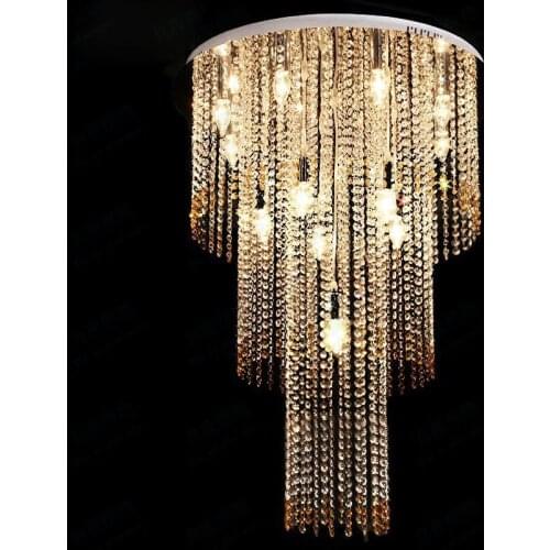 Duplex floor living room crystal chandelier round staircase chandelier modern simple restaurant light three-story hotel lamps