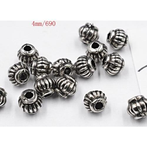 FLTMRH 100pcs 4mm Mix Antique silver color/Gold/Bronze Plated Spacer Bead Findings Cone Loose DIY Beads for Jewelry Making