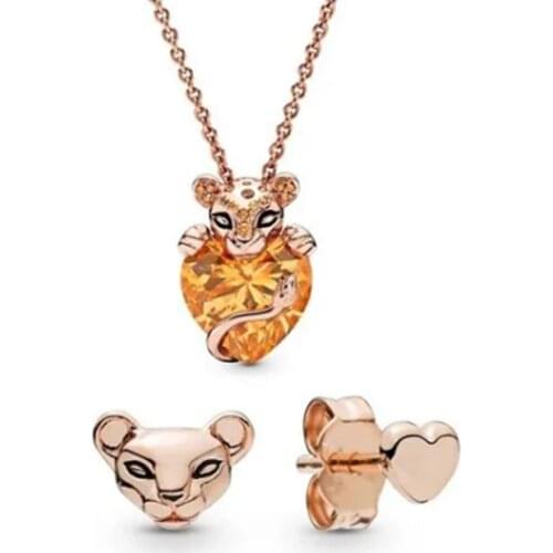 Classic New Exquisite Lion Princess Heart-shaped Necklace Set, High-quality Jewelry To Give Wife A Unique Retro Birthday Gift