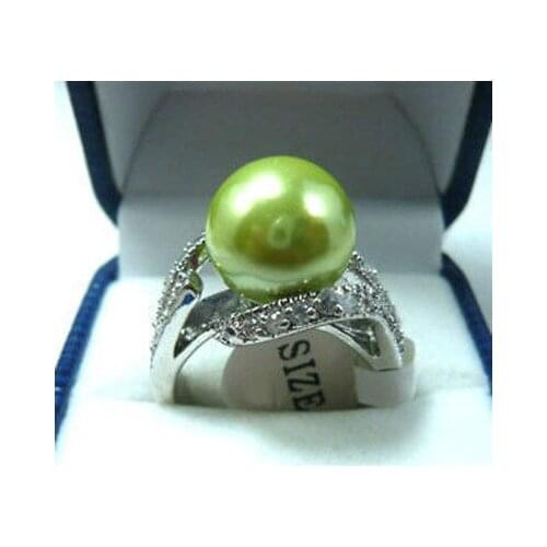 ! Apple Green South Sea shell pearl Bead ring size 7 8 9