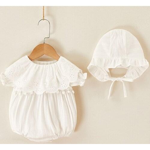Baby Girl Clothes Lace Collar Baby Bodysuit Short Sleeve Infant Girls Jumpsuit Baby Girl Summer Clothes Bodysuit Hat Outfit