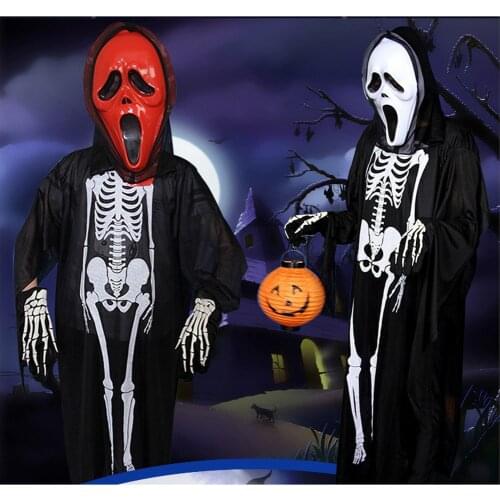 Halloween Costume Scary Skull Skeleton Demon Ghost Printing Clothes Mask Gloves Adults Children Party Clothes