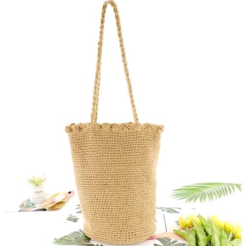 Literature and art handmade cotton thread woven bucket bag retro small and fresh woven handbag simple womens shoulder bags