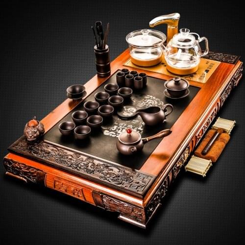 Ebony Rosewood Solid Wood Ujin Stone Tea Tray Teaware Set Home Luxury Living Room High Grade About 1 Meter Automatic Teaset