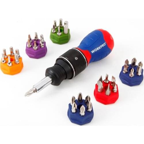 WORKPRO 38 IN 1 Multipurpose screwdriver set dual driver Stubby Ratchet Screwdriver with 6 set Bits and short handle