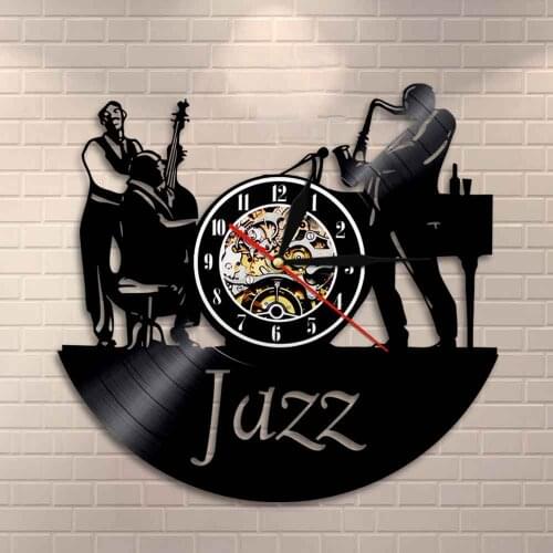 Men Play the Cellos Sax Jazz Musicians Jazz Band Wall Clock Band Instruments Vinyl Record Wall Clock Bedroom Living Room Decor