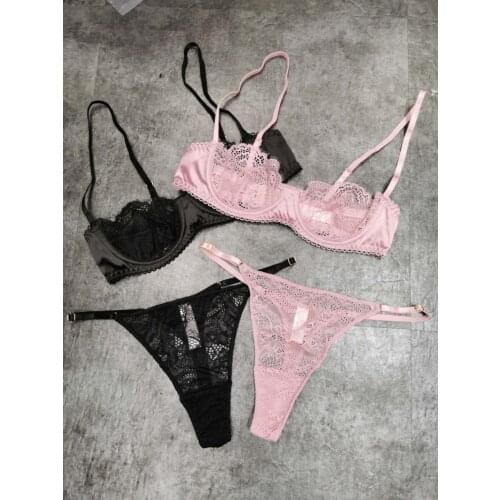 New see-through lingerie with thong lace perspective temptation ultra-thin sexy plus size underwire bra pantys suit