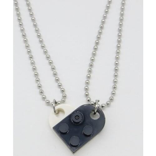 New Creative Love Heart Shape 2pcs Building Blocks Pendant Necklace for Lovers Best Friends Acrylic Jewelry for Women and Men