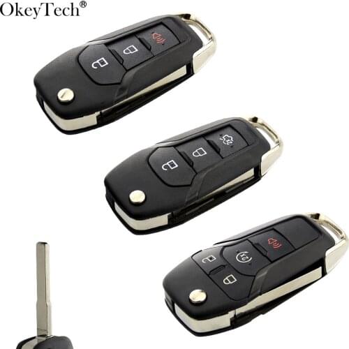 Okeytech 3/4 Buttons Flip Folding Remote Car Key Shell Case for Ford Fusion Edge Explorer 2013-2015 HU101 blade N5F-A08TDA