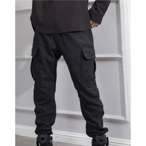 Autumn and winter new thickened tweed pants, overalls, loose leggings, versatile hip-hop trendy mens winter wear is not cold