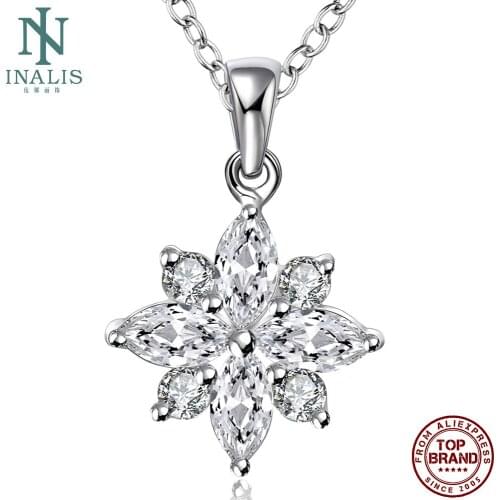INALIS Trendy Design Romantic Women Necklaces Exquisite Flower Shape Clear Zircon Pendant Necklace Fit Prom Fashion Jewelry Gift