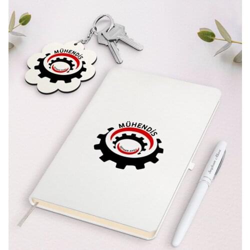 Personalized Engineer White Notebook Pen and Keychain Gift Seti-3 Reliable Quality Gift Casual Design Occasion Special Occasions