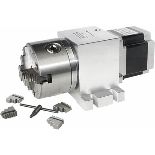 CNC Planetary Reducer A 4th Rotary Axis Chuck 100mm NEMA 34 86 Stepper Motor for DIY CNC Router Milling Machine Woodworking Tool