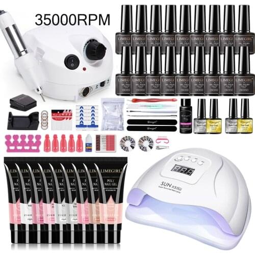 Poly Nail Gel Kit Manicure Set With 35000RPM Nail Drill Machine UV Varnishes Hybrid For Nail Extension Acrylic Gel Polish Nail