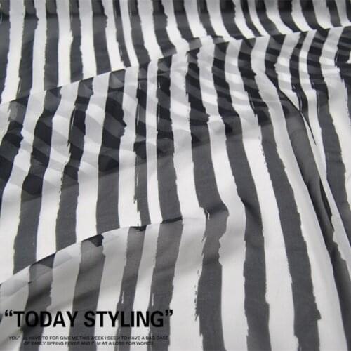 LEO&LIN 8-M/M Large Wide black white Stripes Real Silk Chiffon 100% Silk Clothing Cloth Fabric DIY patchwork