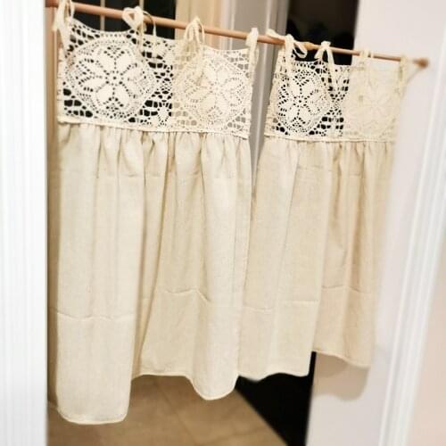 Korean Handmade Cotton Coffee Curtains Crochet Hollow Out Cortinas Door Kitchen Blinds Shower Curtain for Cafe Home Deco Fabric