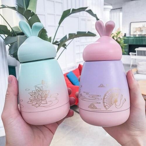 260ml Cute Rabbit Ear Thermos Water Bottle Stainless Steel Vacuum Flask for Children Girls Outdoor Portable Water Cup